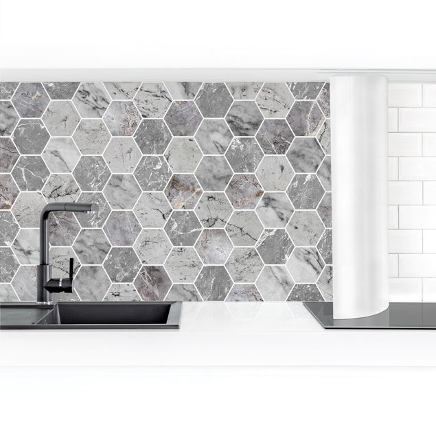 väggskivor kök Marble Hexagon Tiles - Grey