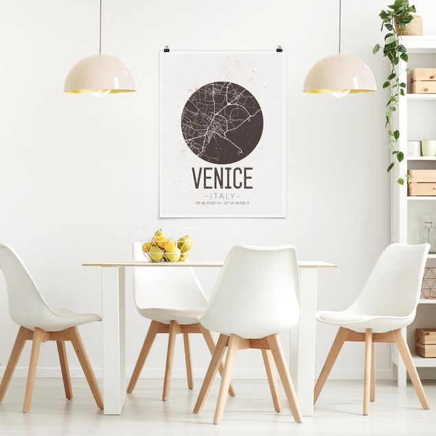 Posters världskartor Venice City Map - Retro