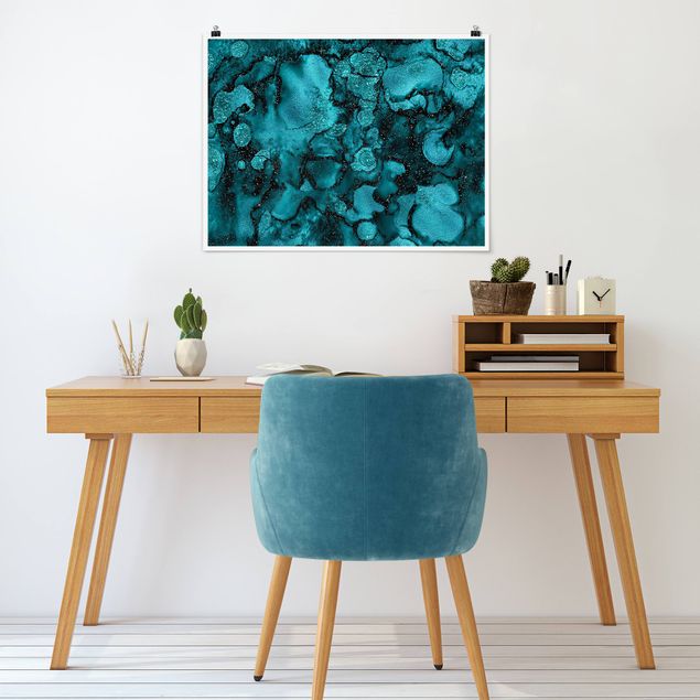 Posters abstrakt Turquoise Drop With Glitter