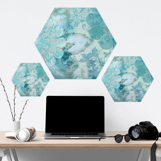 Hexagon Bild Alu-Dibond - Winterblumen