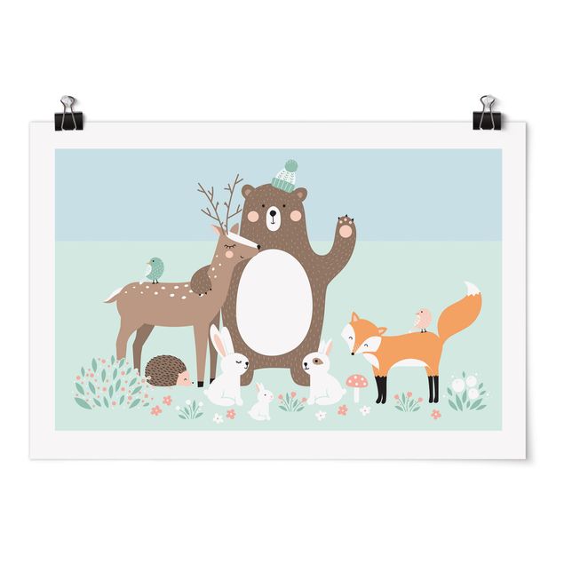 Posters djur Forest Friends with forest animals blue