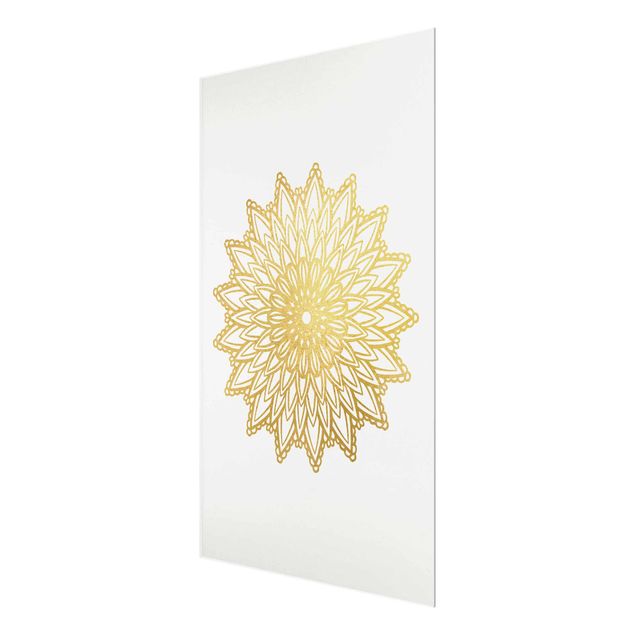 Magnettafel Glas Mandala Sun Illustration White Gold