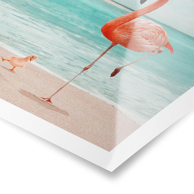Tavlor blommor Beach With Flamingo