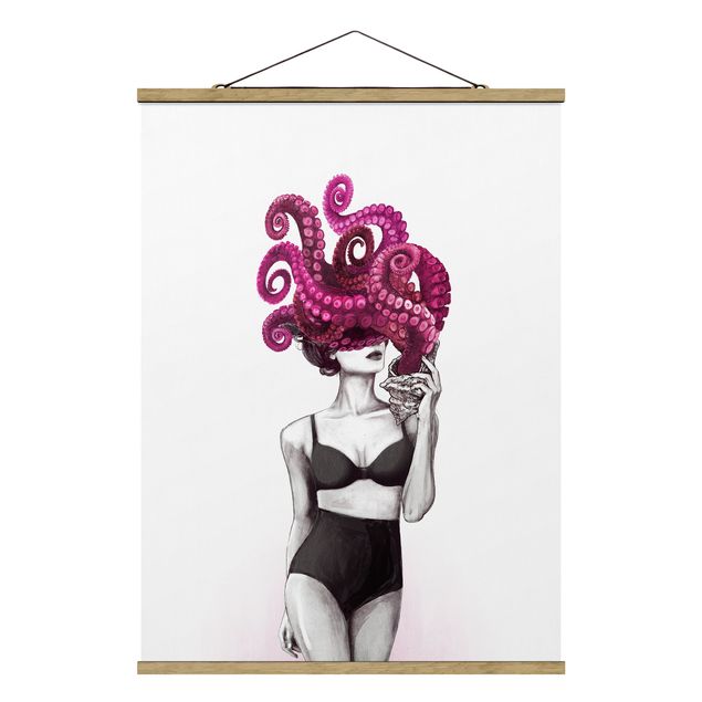 Tavlor konstutskrifter Illustration Woman In Underwear Black And White Octopus