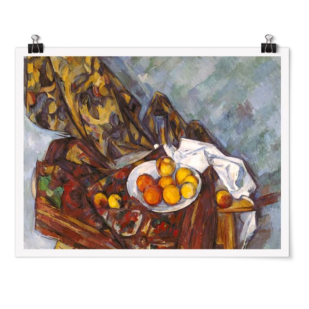 Konstutskrifter Paul Cézanne - Still Life, Flower Curtain, And Fruits