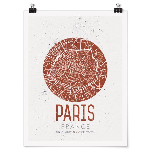 Posters svart och vitt City Map Paris - Retro