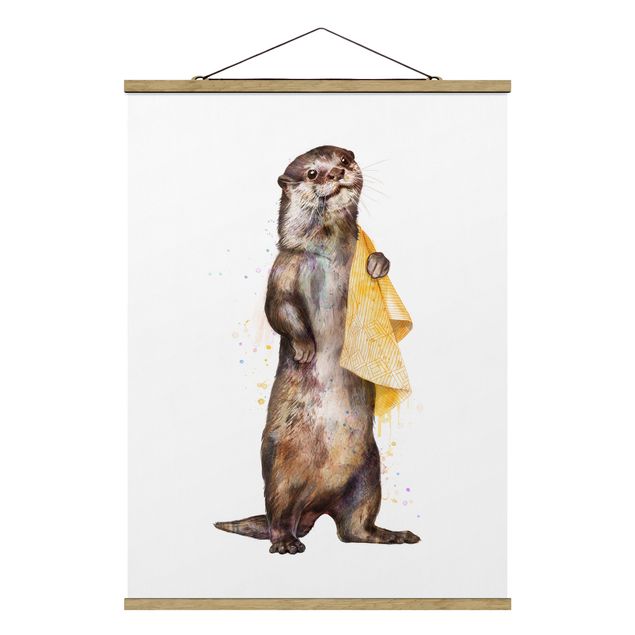 Tavlor djur Illustration Otter With Towel Painting White
