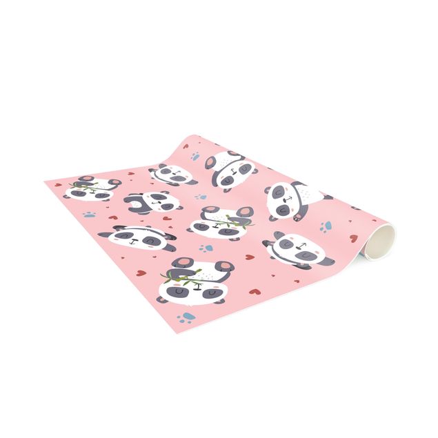 långa mattor Cute Panda With Paw Prints And Hearts Pastel Pink