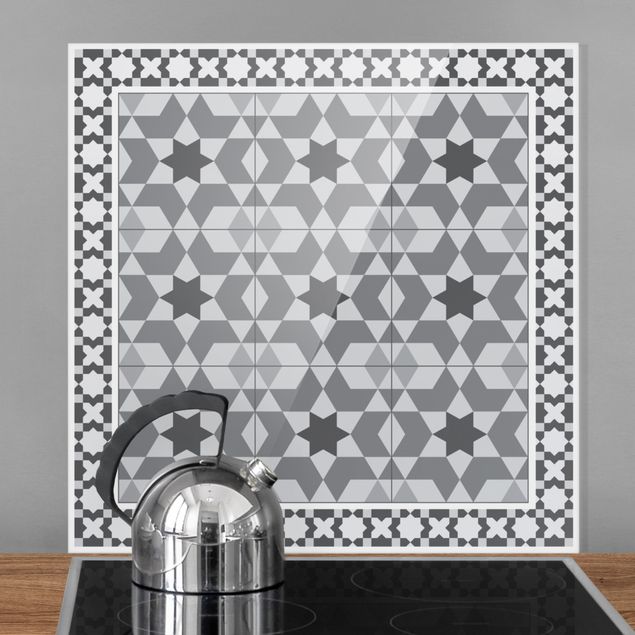 Kök dekoration Geometrical Tiles Kaleidoscope grey With Border