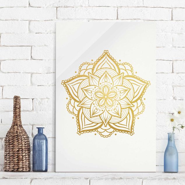 Kök dekoration Mandala Flower Illustration White Gold