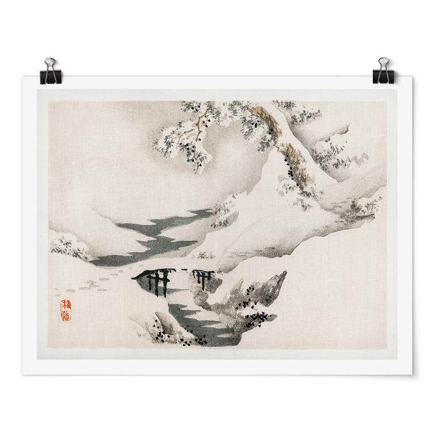 Posters vintage Asian Vintage Drawing Winter Landscape