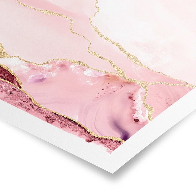 Tavlor konstutskrifter Abstract Mountains Pink With Golden Lines