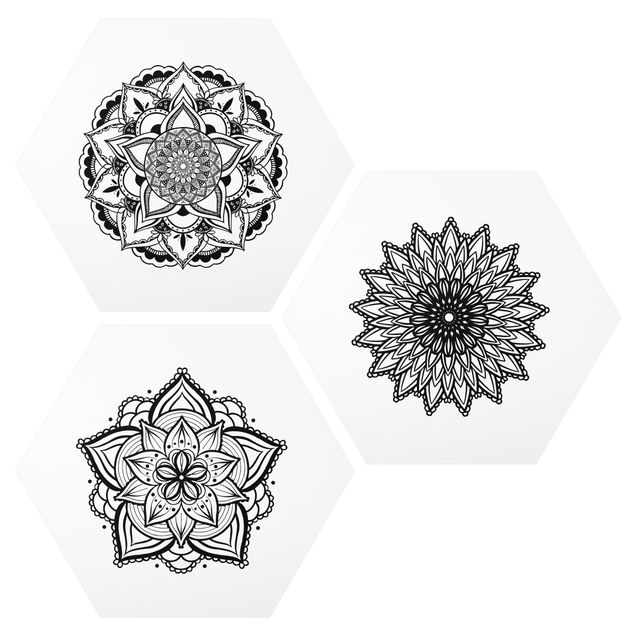 Tavlor andlig Mandala Flower Sun Illustration Set Black And White