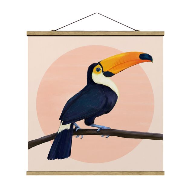 Tavlor djur Illustration Bird Toucan Painting Pastel