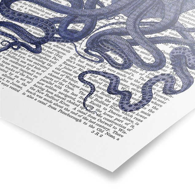 Tavlor blå Animal Reading - Octopus