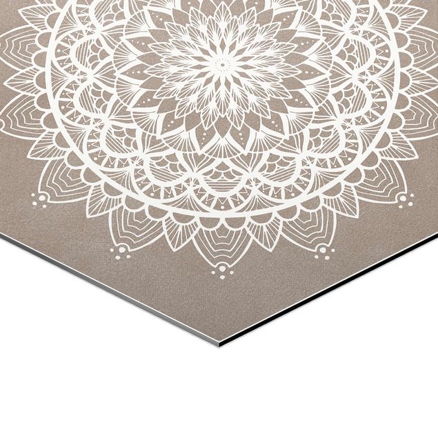 Hexagonala tavlor Mandala Illustration Shabby Set Beige White