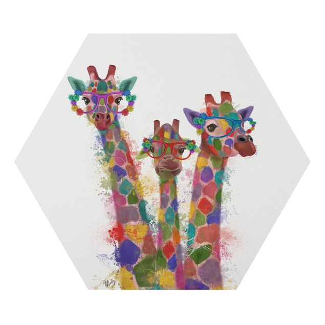 Tavlor färgglada Rainbow Splash Giraffe Trio