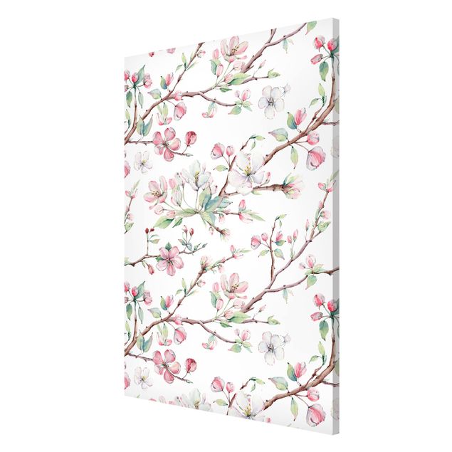 Tavlor blommor Watercolour Branches Of Apple Blossom In Light Pink And White