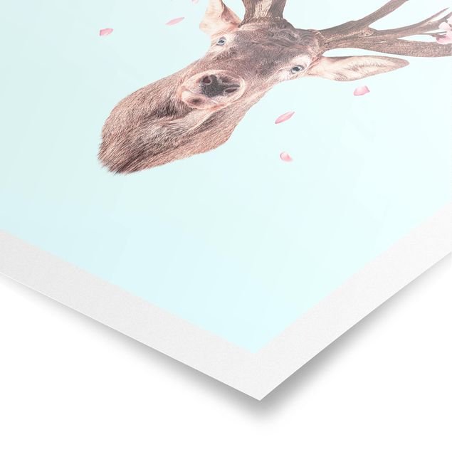 Posters konstutskrifter Deer With Cherry Blossoms