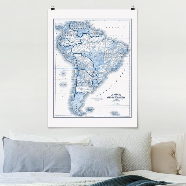 Kök dekoration Map In Blue Tones - South America