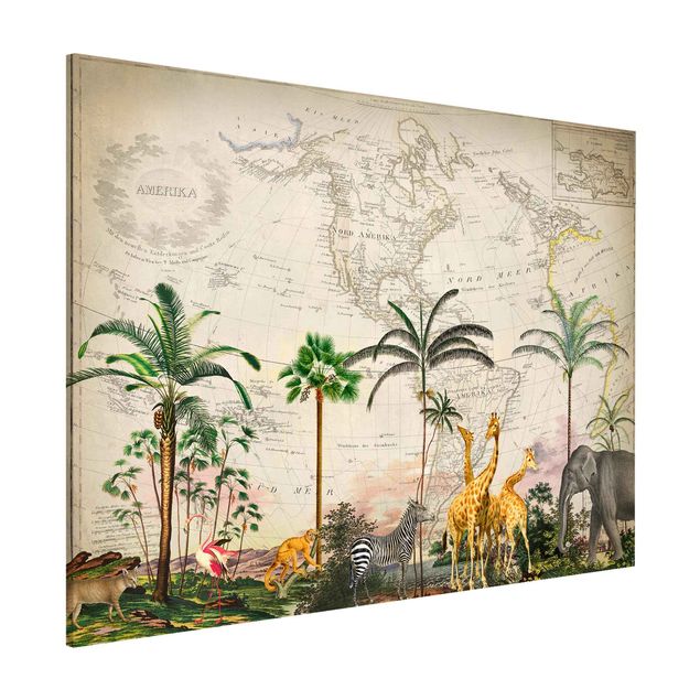 Kök dekoration Vintage Collage - Wildlife On World Map