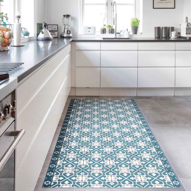 långa mattor Geometrical Tile Mix Hearts Blue Grey