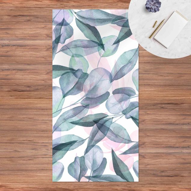 altanmattor Blue And Pink Eucalyptus Leaves Watercolour