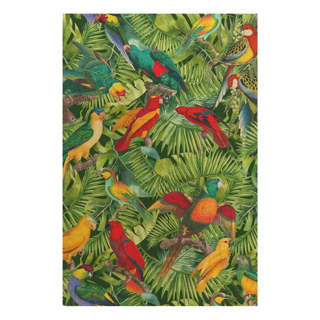 Trätavlor blommor  Colourful Collage - Parrots In The Jungle