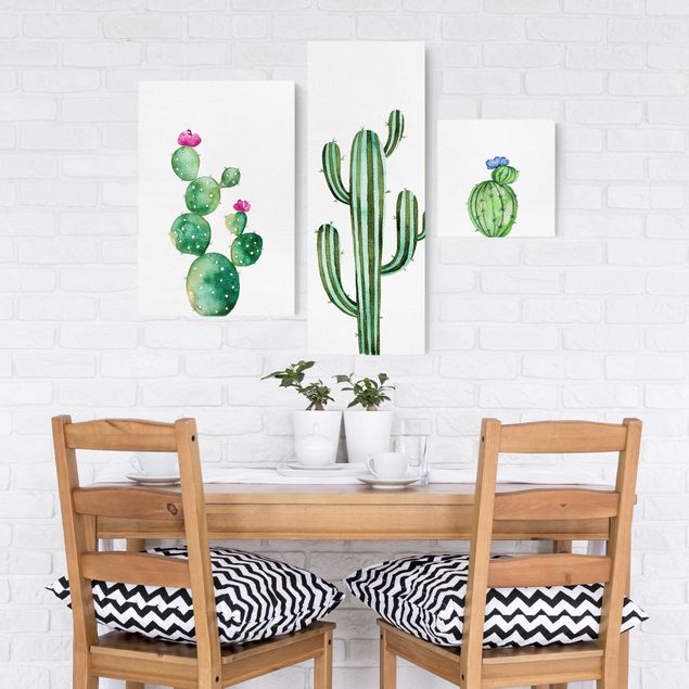 Canvastavlor blommor  Watercolour Cactus Set
