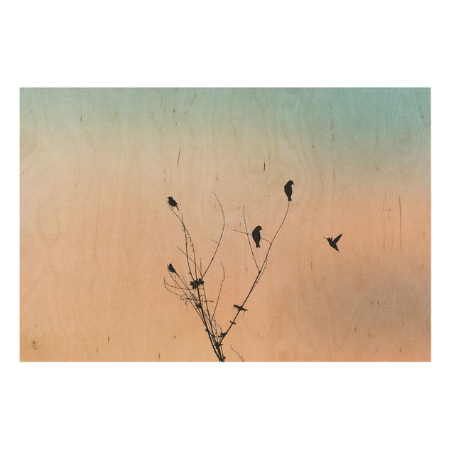 Trätavlor landskap Birds In Front Of Rose Sun II