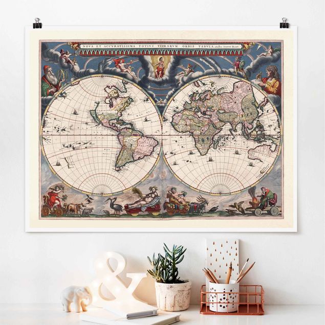 Kök dekoration Historic World Map Nova Et Accuratissima Of 1664