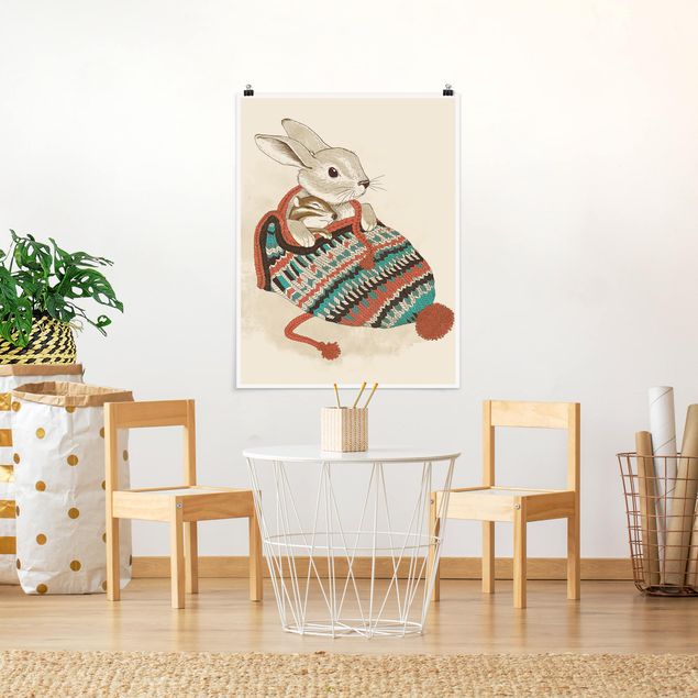 Posters djur Illustration Cuddly Santander Rabbit In Hat
