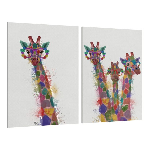 Canvastavlor djur Rainbow Splash Giraffes Set I