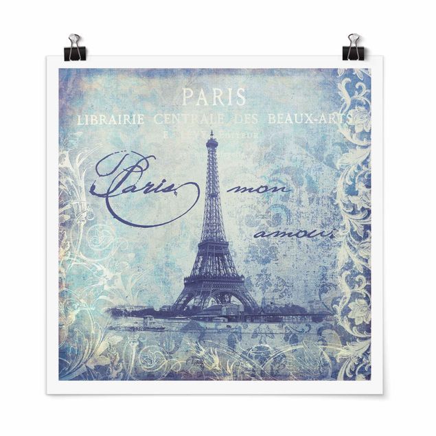 Tavlor arkitektur och skyline Vintage Collage - Paris Mon Amour