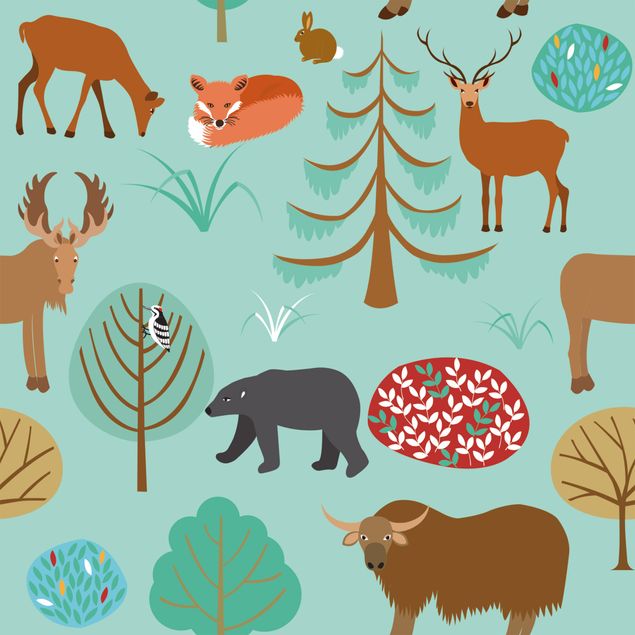 Möbelfolier Modern Children Pattern With Forest Animals