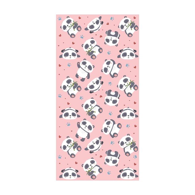 modern matta vardagsrum Cute Panda With Paw Prints And Hearts Pastel Pink