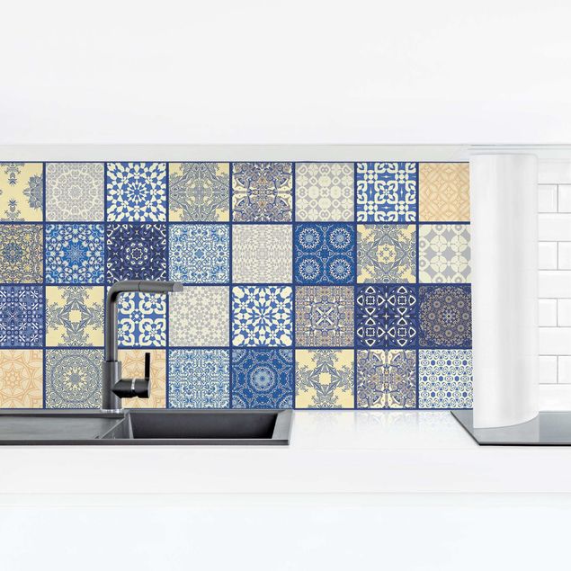 Stänkskydd kök kakeloptik Sunny Mediterranian Tiles With Blue Joints