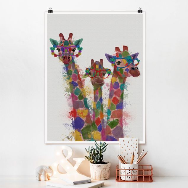 Inredning av barnrum Rainbow Splash Giraffe Trio