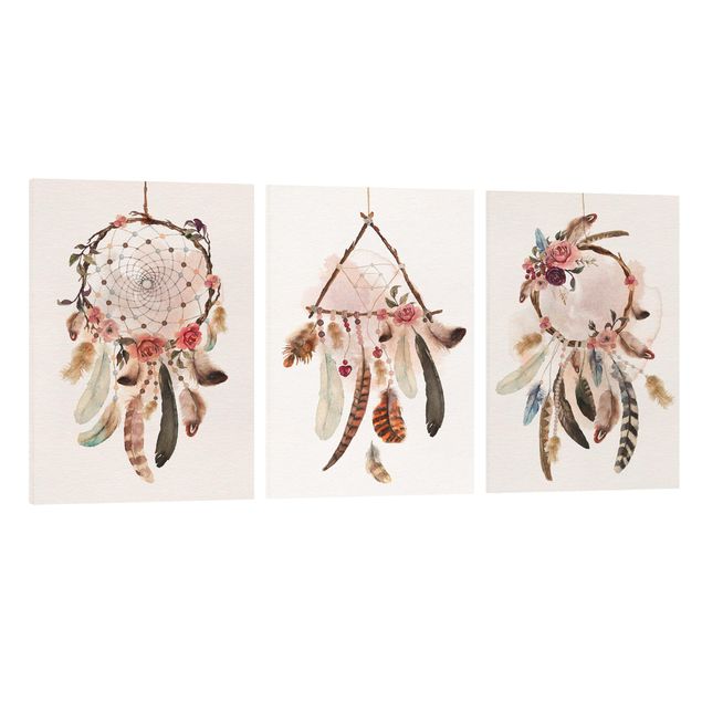 Canvastavlor andlig Watercolour Dream Catcher With Feathers