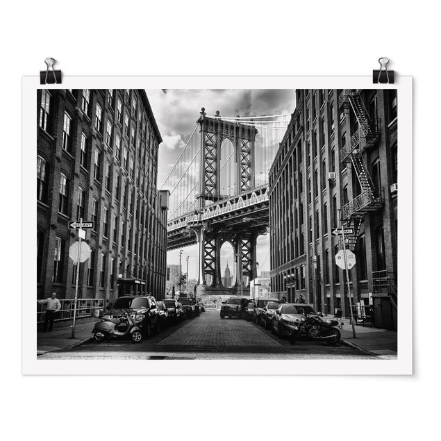 Posters svart och vitt Manhattan Bridge In America
