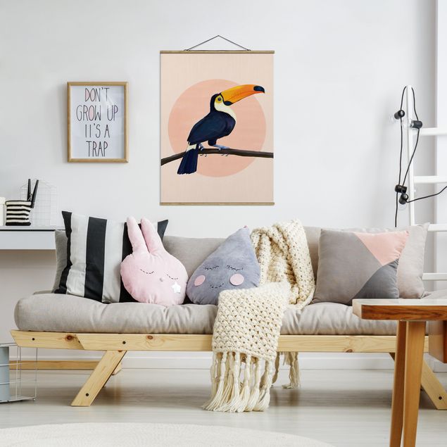 Tavlor modernt Illustration Bird Toucan Painting Pastel