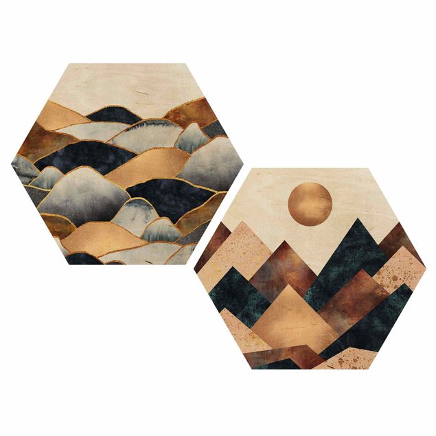 Hexagonala tavlor Geometric & Golden Mountains Watercolour