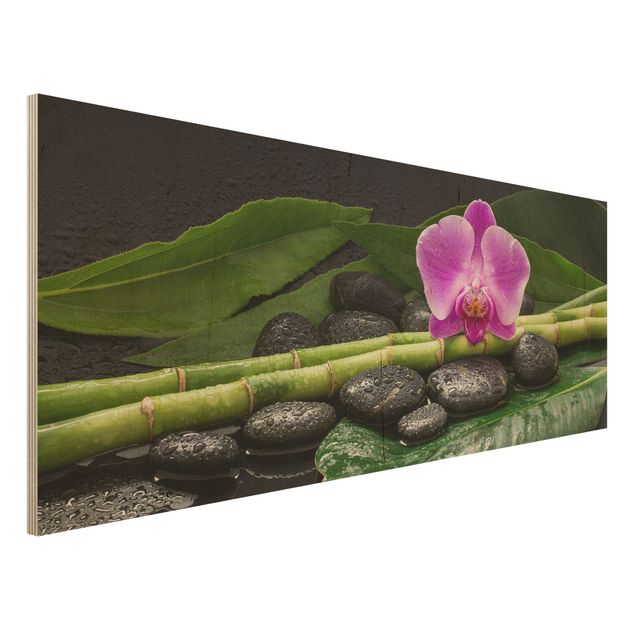 Kök dekoration Green Bamboo With Orchid Flower
