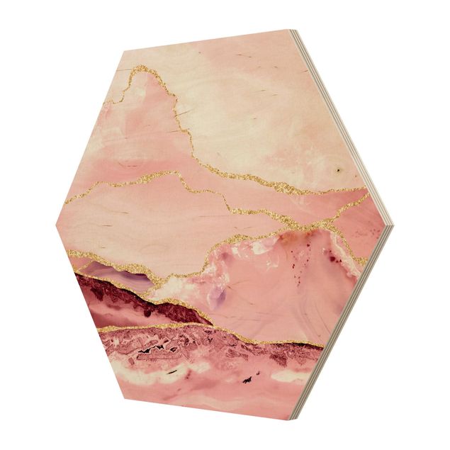 Tavlor rosa Abstract Mountains Pink With Golden Lines
