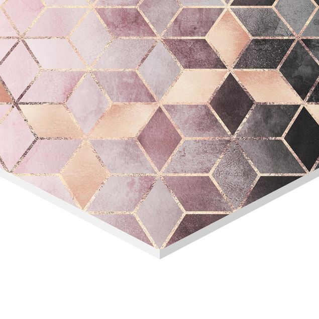 Hexagonala tavlor Pink Grey Golden Geometry