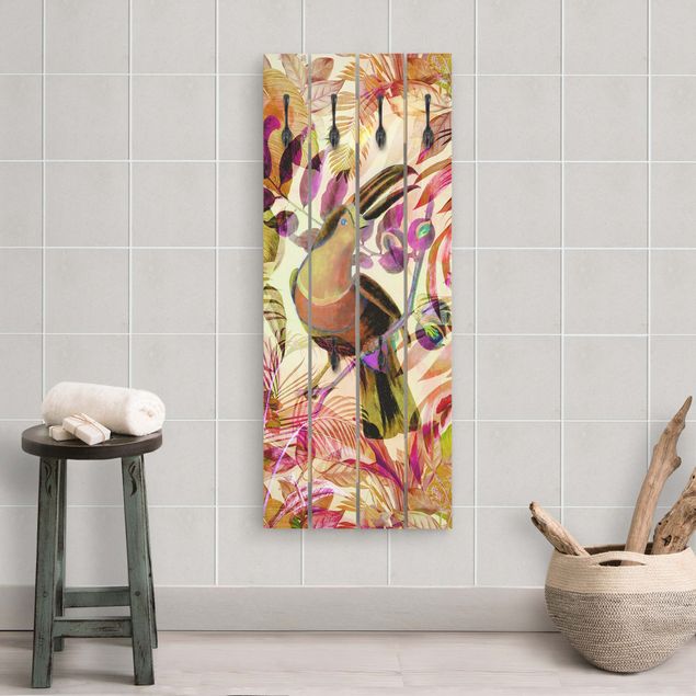 Klädhängare vägg trälook Colourful Collage - Toucan