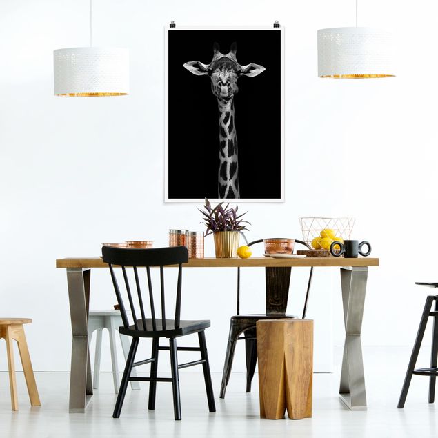 Posters svart och vitt Dark Giraffe Portrait