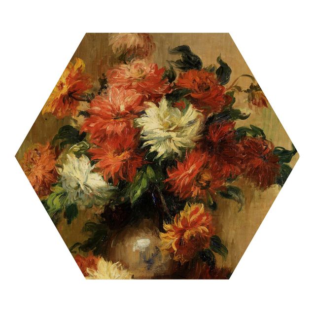 Trätavlor blommor  Auguste Renoir - Still Life with Dahlias