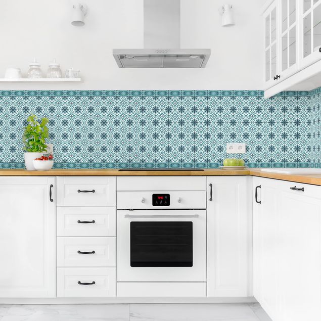 Stänkskydd kök kakeloptik Geometrical Tile Mix Cross Turquoise