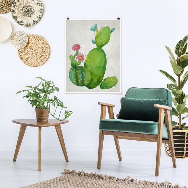 Posters blommor  Cactus Family In Pink And Turquoise